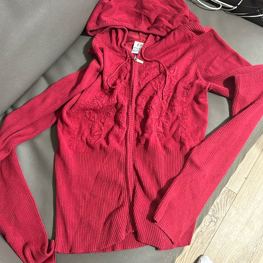 Ladies/Juniors Medium, Full Zip and Hooded Sweater, Maroon by Anchor Blue